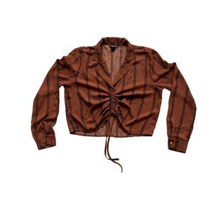 TIMING Women's Blouse Top M Crop Long Sleeve Stripes Y2K Retro 70s Boho Ruched